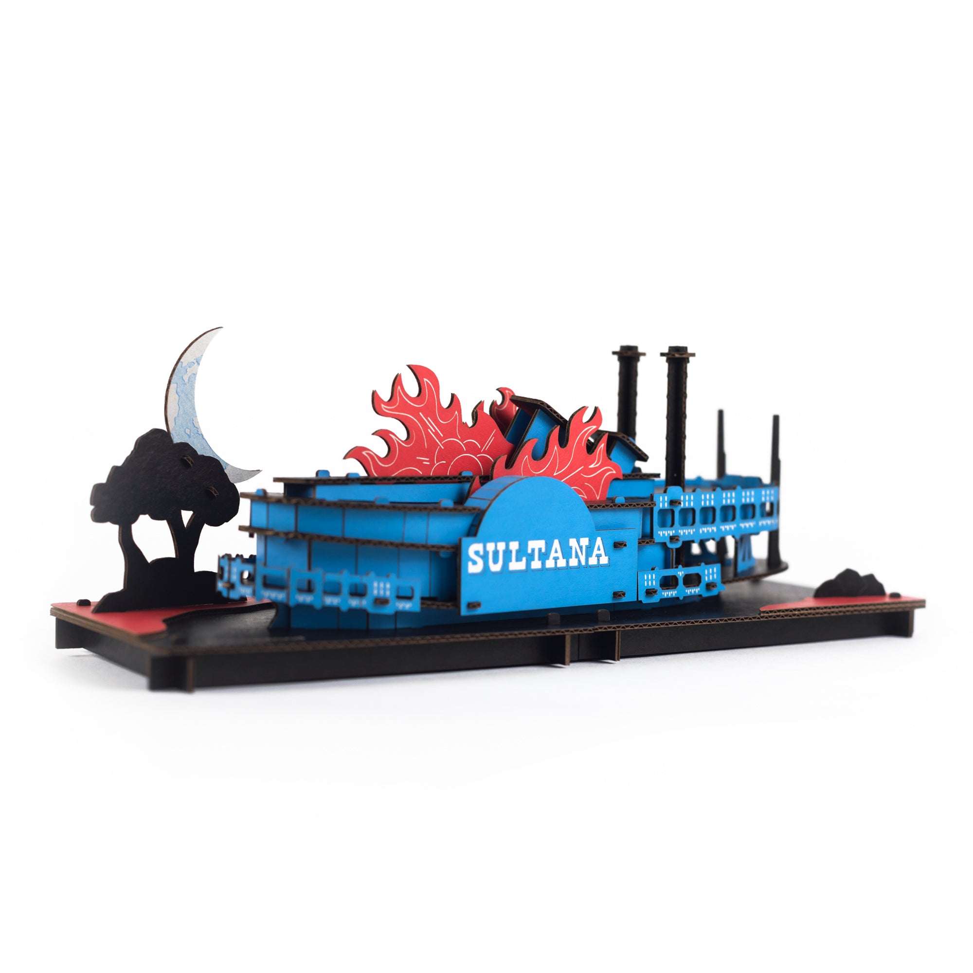 Sultana Steamboat Disaster Model Kit shown assembled with flame explosion showing