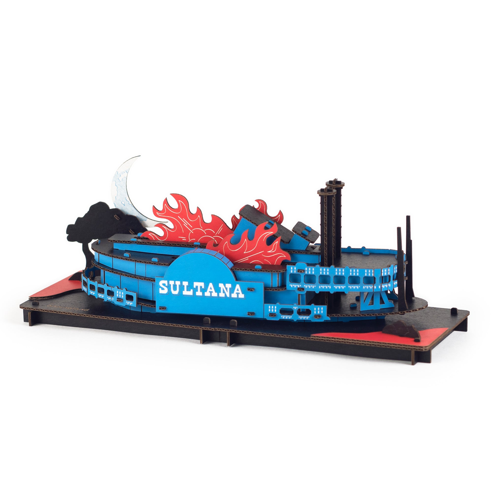Anomaland Sultana Cardboard Model Kit shows the crescent moon behind the Sultana in flames