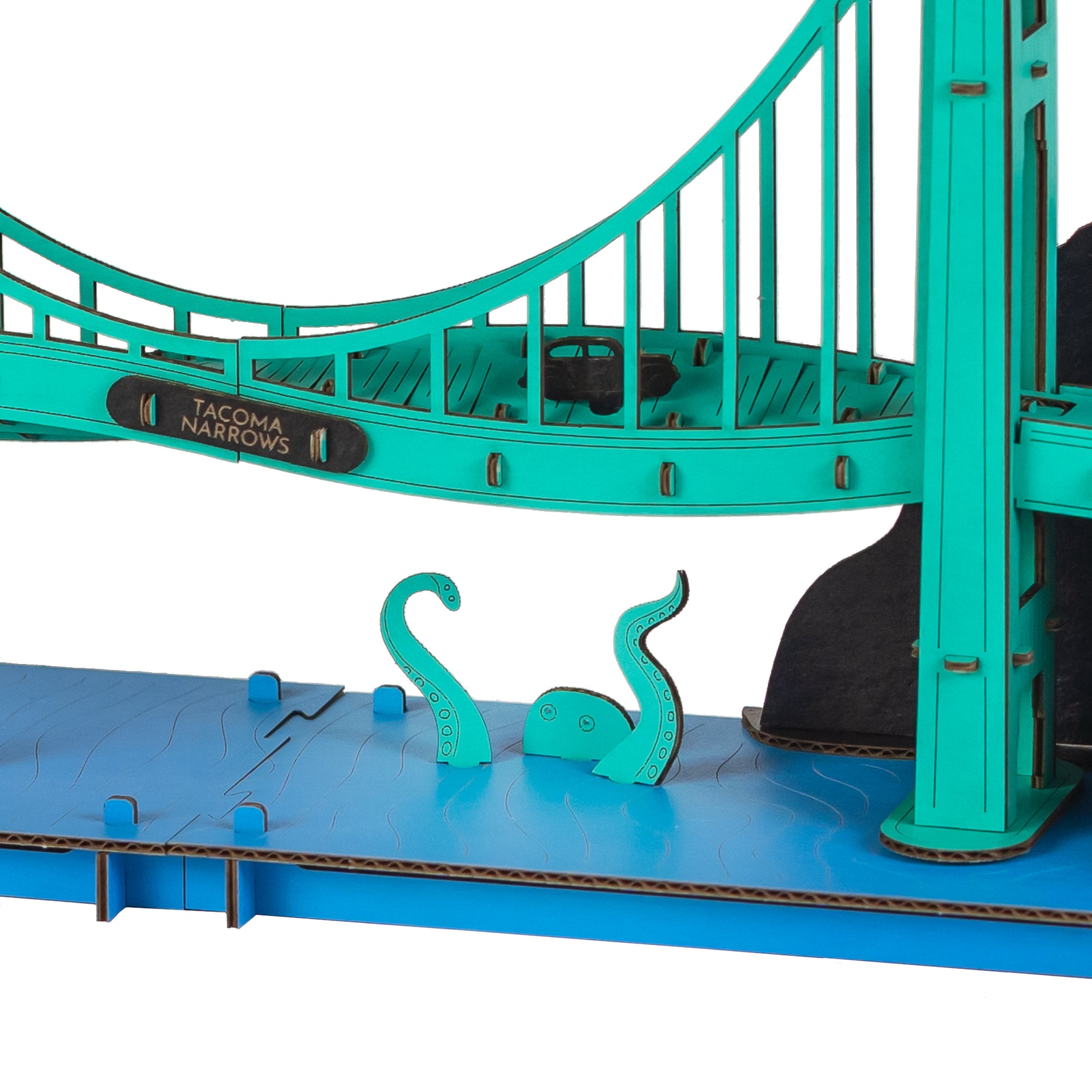 Anomaland Tacoma Narrows Bridge Model Front View showing octopus reaching up to twisting road bed