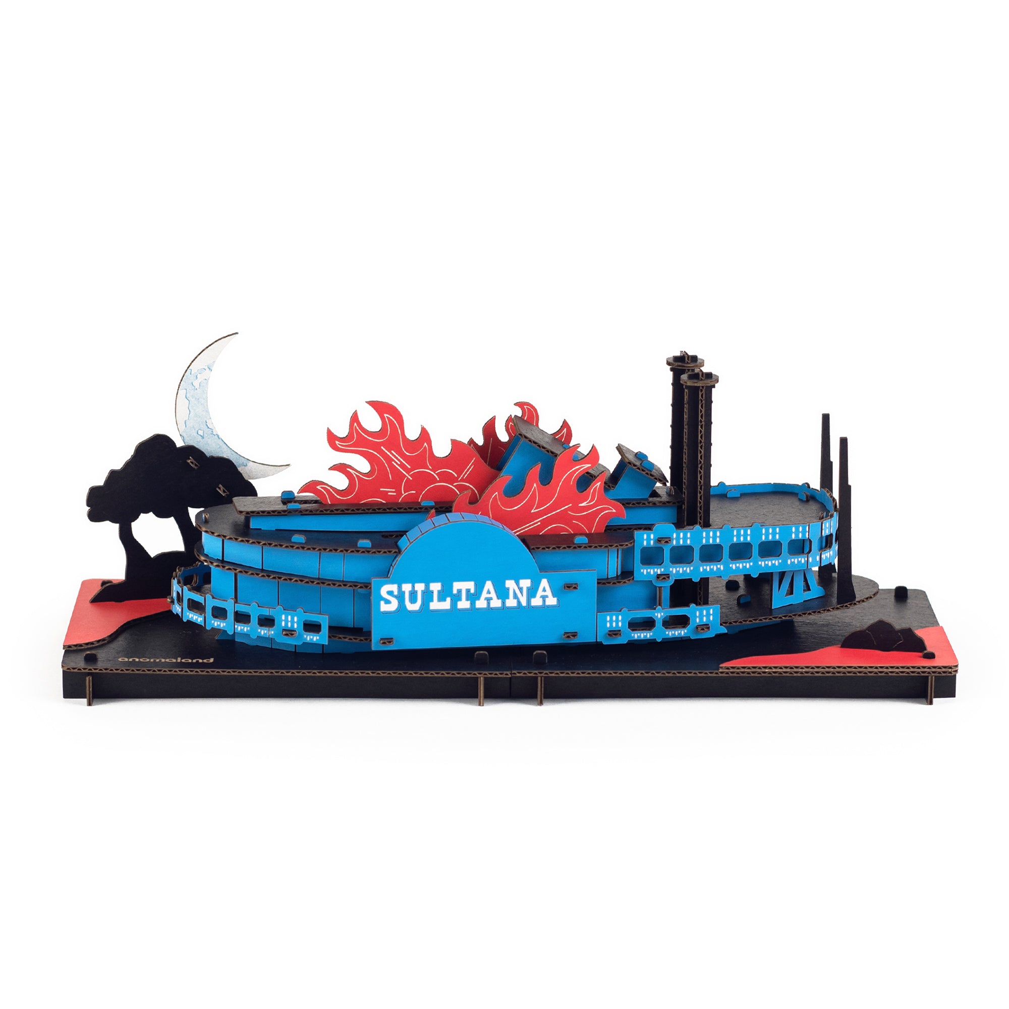 Anomaland Sultana Steamboat Disaster Model Kit showing the starboard paddlebox in front of exploding flames